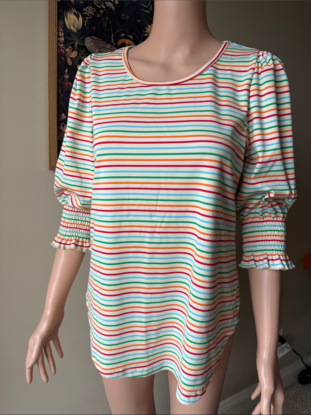 Striped Puff Sleeve Women’s Top - Multicolor